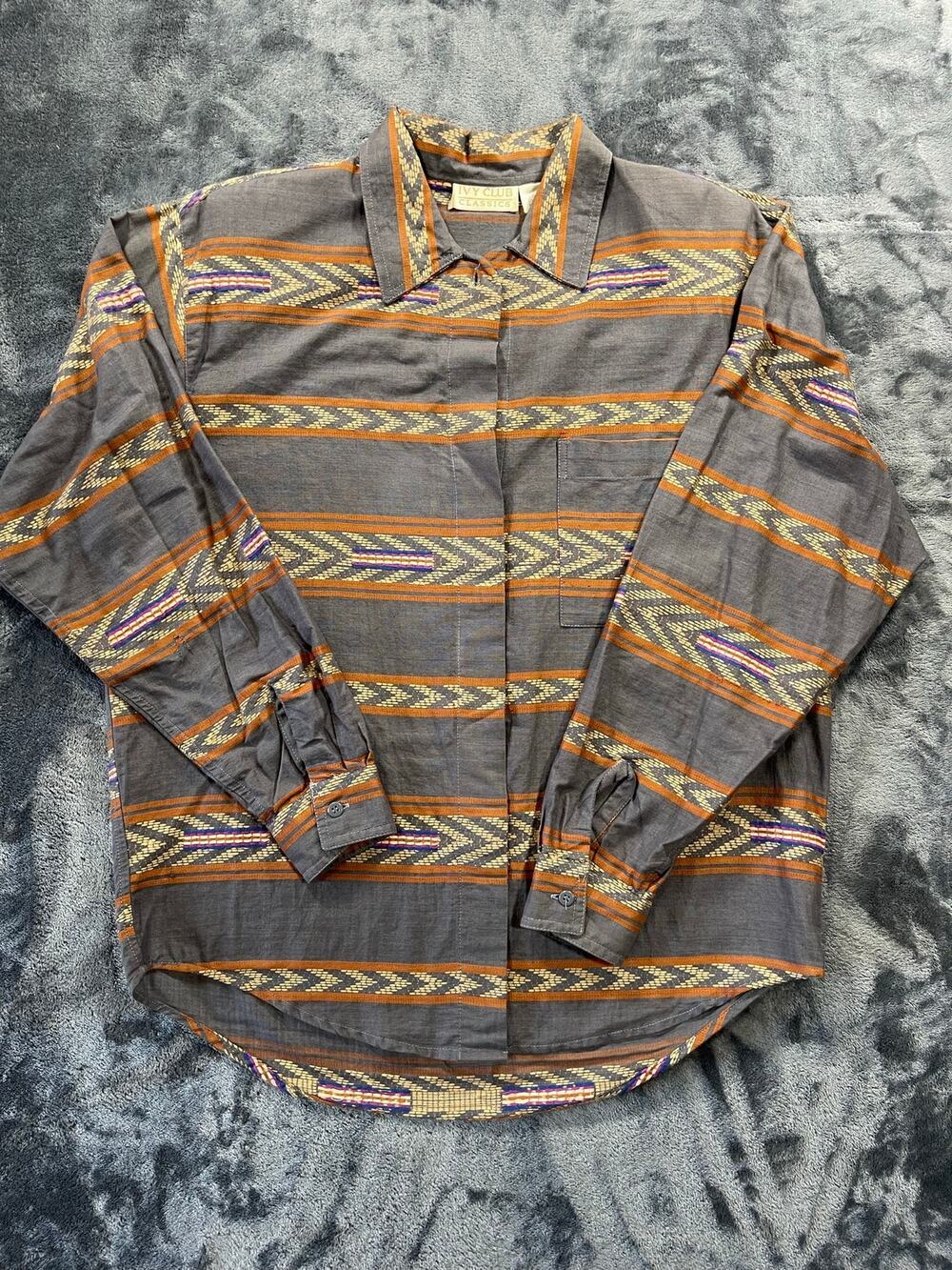Embroidered Vintage Southwestern Women’s Geometric Stripe Button-Down Shirt